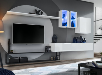 Complete e Wall unit Designer Luxury Living room furniture White TV Lowboard Sideboard